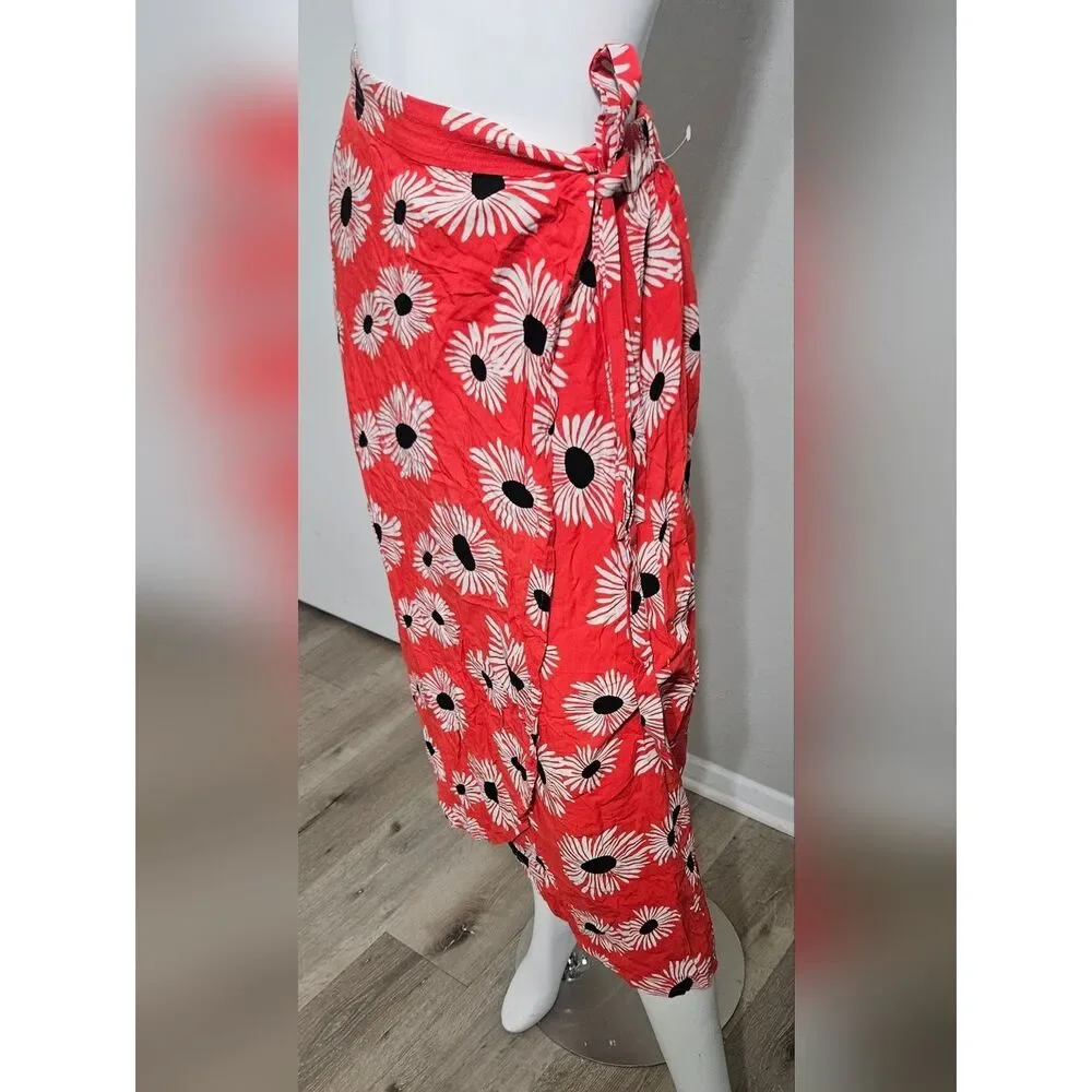 Anthropologie Conversations Limited Red Floral Wrap Skirt Size XS Boho Flowy - Picture 5 of 9